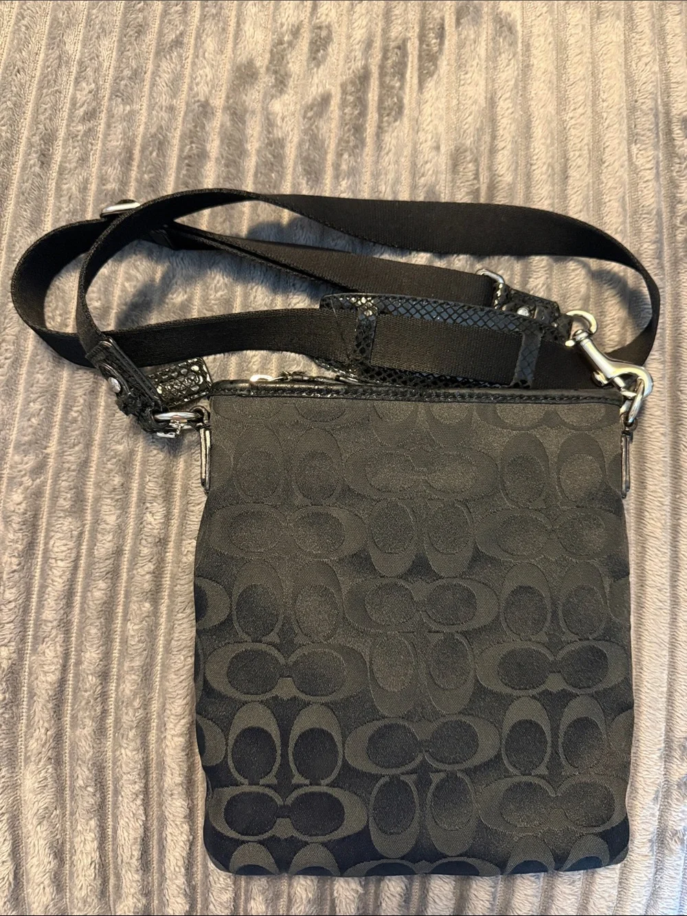 Coach Black Signature Crossbody with Textured Trim and Turnlock